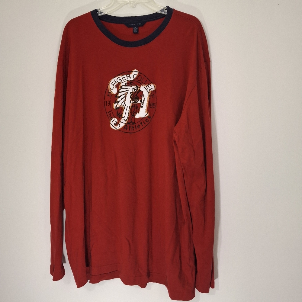 Tommy Hilfiger College 1985 Imdian Athletics Red Long Sleeve Graphic Tee, Sz XXL